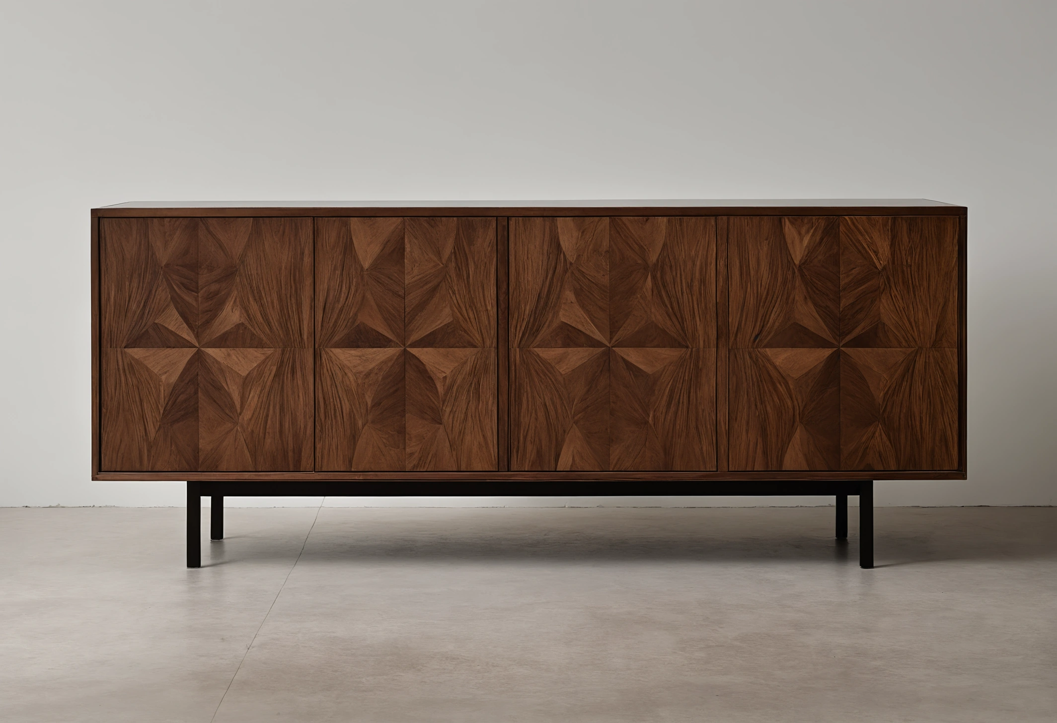 Cabinet front showing continuous veneer grain running across four adjacent doors